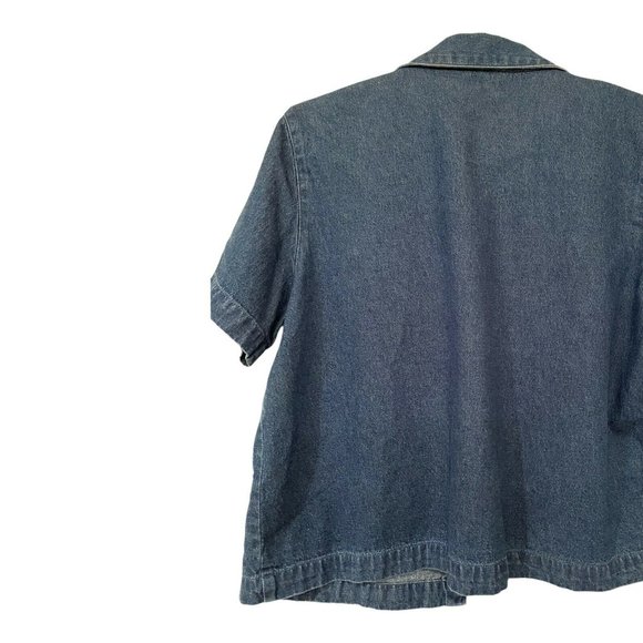 PTNY Blue 2 Piece Denim Jumper Dress Jacket Floral Applique SLEEVELESS LARGE - Picture 8 of 10